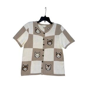 Vintage Christopher & Banks Large Cat Button-down Cardigan Sweater